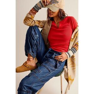 Free People Cozy Craft Cuff Top in Red Combo